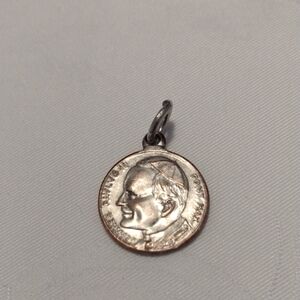 Vintage Silver-Tone Religious Coin Pendant Charm
